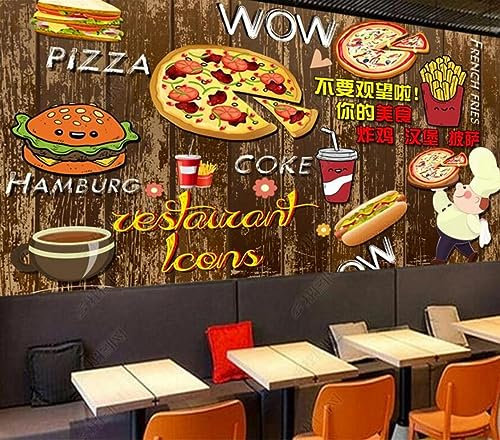 Tapete Benutzerdefinierte 3D Fototapete Home Decorhandbemalte Westliche Restaurant-Pizza-Hamburger-Hot-Dog-Wandtapete,Individuelle Wandtapete,Fast-Food-Shop,Industrie-Dekor-Tapete-140Cmx100Cm