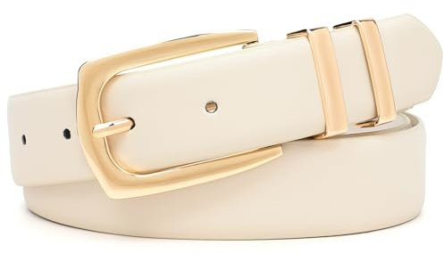 WHIPPY Damen Ledergürtel für Jeans Hosen Mode Damen Gürtel Leder goldene Schnalle in Übergröße,beige 100cm