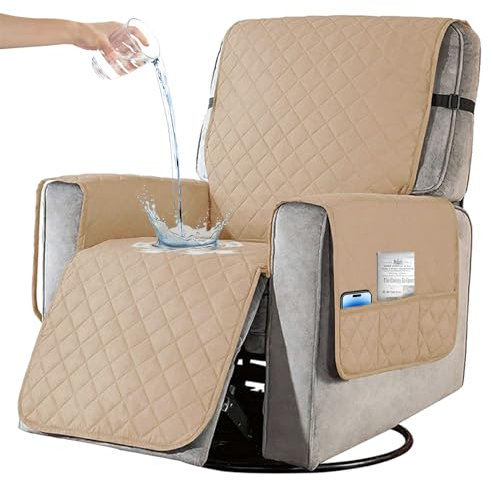 HAMON Sesselschoner für Relaxsessel Sesselschoner für Fernsehsessel Anti-Rutsch Sofabezug Wasserdicht mit Tasche 1 Sitzer Sesselschoner für Haustiere und Kinder 63,5 cm Breite (Khaki)