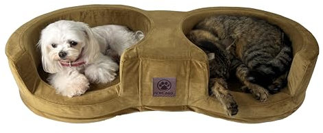 Pets Duo Small Pet Double Cat Dog Bed - Memory Foam Pet Bed with Luxury Durable Washable Velvet Cover - Anti Anxiety Plush Bed for Dogs & Cats (Mustard Gold)