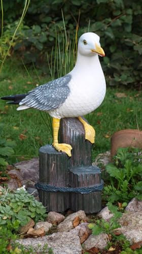 Große Möwe auf 3er Poller Höhe 50cm Maritime Deko Figur Gartendeko Tierfigur Gartenfigur