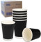 A406 500 Black Disposable 12oz Coffee Cups Ripple 3 Ply Disposable Insulated Paper Cups for Tea Coffee Cappuccino Hot Drinks Cold Drinks (Without Lid)