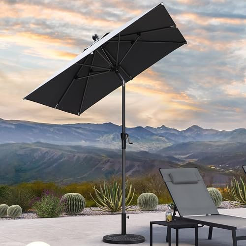 PURPLE LEAF Parasol de Jardin Exterieur Inclinable 180 x 180 cm avec Manivelle, Parasols avec 8 Baleines et Mât Central en Aluminium, Toile Protection UV pour Balcon Patio Terrasse, Gris