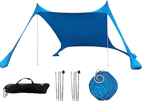 madri Carpa De Playa Portátil con Dosel, Carpa De Playa De 6.8x6.5x5 Pies, Toldo para Sombrilla, Cabaña De Playa, Sombrilla De Definitiva con 4 Bolsas De Arena Sombrilla De Protección UPF 50+