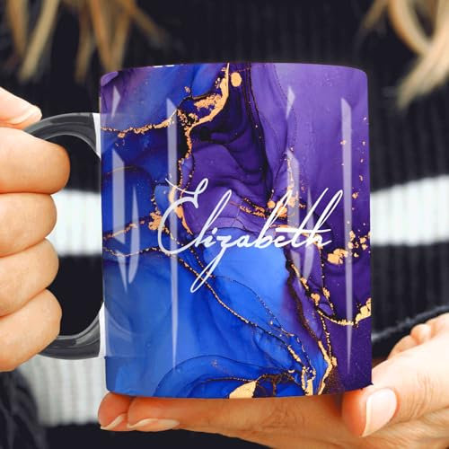 The Whistling Wren Personalised Mug with Name, Purple Marble Coffee Cup, Personalised Marble Mug & Coaster Set