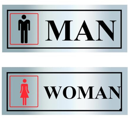 Glamified, glam Glamified Aluminium Femme, Homme Symbole Panneau de Toilette Twin Pack 200 x 50 mm