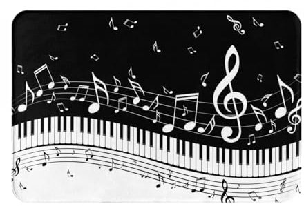 HAHAFU Fußmatte mit Klaviertasten mit Musiknoten, innen außen, 40 x 60 cm, bedruckt, waschbar, rutschfest, saugfähig, Eingangsteppich, Bodenmatte