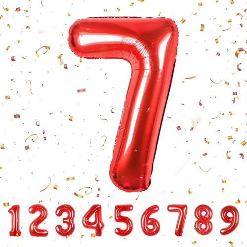 balloon Geburtstag zahlen Rot luftballon 7 jahre | Folienballon 7 -für Mädchen Junge Folienballon in 40Geburtstagsdeko - Kindergeburtstag Ballon Zahl Deko Geburtstag - fliegt mit Helium