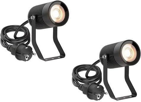 ledscom.de 2 Stück Gartenstrahler SHINGA für außen, IP65, Stecker, schwarz, 1x GU10 max. 15W