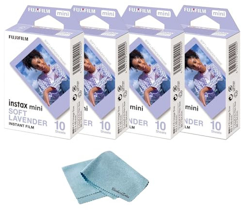 Fujifilm Instax Mini Instant Film - Soft Lavender + 40 Sheets Bundle + Cleaning Cloth for Instax Mini Cameras