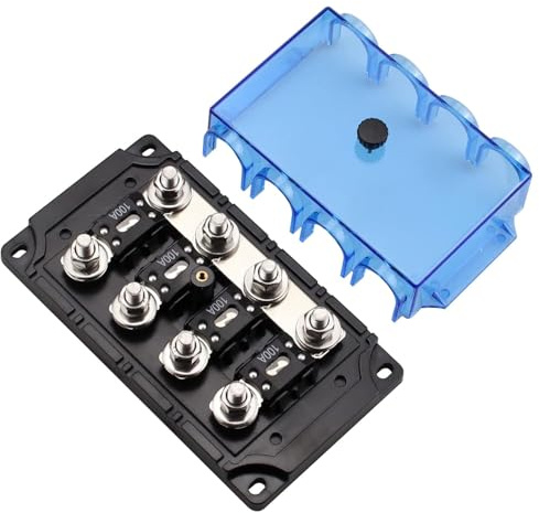 RKURCK Porte-fusible 4 voies MEGA/AMG 100 A, fusible à boulon M8 5/16 (4 fusibles 100 A + porte-fusible 4 voies)