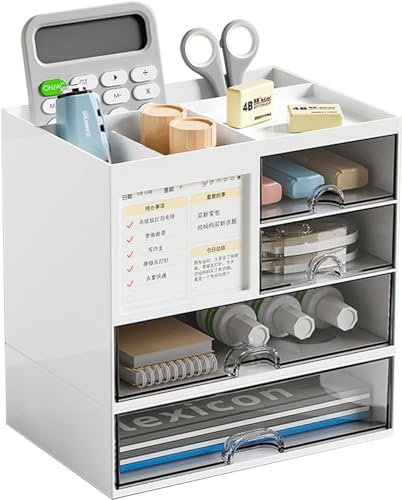 ZPONEED Schreibtisch Organizer mit 4 Fächer 4 Schubladen, Büro Organisation, Stiftehalter Schubladenbox, Multifunktionaler Schubladenboxen, Desk Organizer für Büro Zuhause Schule