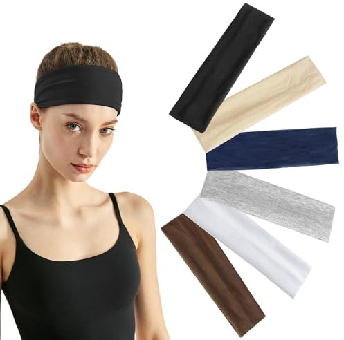 ORUZA 6 Stück Stirnband Damen Sport, Haarband Damen Herren Baumwolle Haarbänder Elastisch Headband Antirutsch Headbands für Sport Yoga Fitness