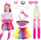 GSrenyu 80s Fancy Dress Costume for Kids Toddlers,26Pcs 1980s Costume Accessories Set Tutu Skirt Leg Warmers Fishnet Gloves Necklace Bracelets Lace Bow Headband Earrings Glasses