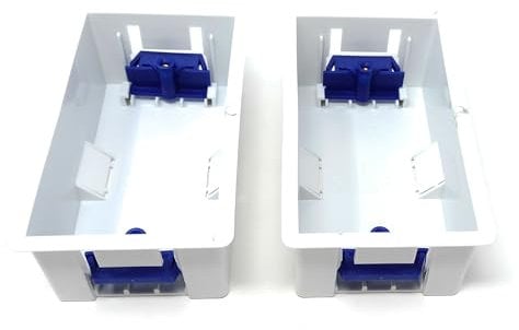2Pcs. Double 2 Gang Dry Lining Back Plasterboard Box 47mm, Pattress Box with Adjustable Lugs, for Faceplate