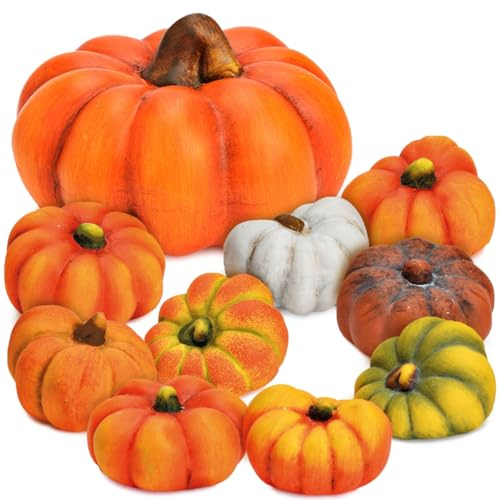 matches21 HOME & HOBBY Zierkürbisse bunt als Herbst-Deko im 10er Set - Keramik Kürbisse als wetterfeste Outdoor Gartendeko - Kürbis-Deko als Erntedankfestdeko oder draußen Haustür Halloweendeko