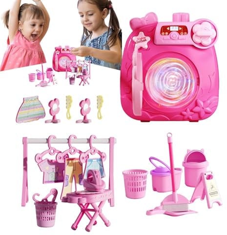 galeyyu Toy Washing Machine - Doll House Washing Machine Toys,Kids Washer and Dryer, Miniature Accessories, Learning & Education Toys for Girls and Boys