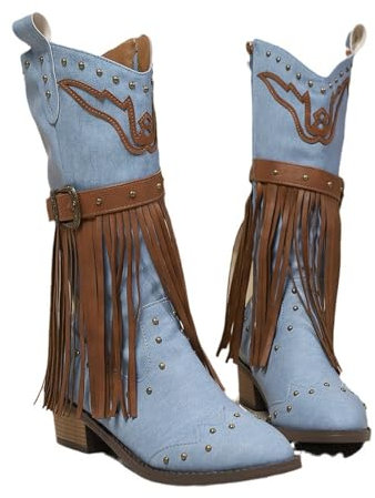 Generico Scarpe Calde Inverno Donna Stivali Donna con Pelo Stivali lunghi da donna alla in pelle torbata tinta unita con fiocco sul e tacco spesso Stivaletti con I Lacci Donna Stivali Alti (Blue, 37)