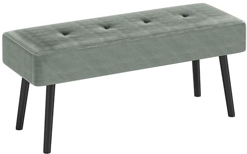 HOMCOM End of Bed Bench, Corduroy Bedroom Bench with Thick Padding and Steel Legs, Tufted Window Seat for Entryway, Living Room, Green
