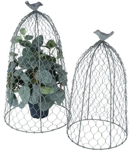 Wholesome Home Chicken Wire Garden Cloche with Bird Finial, Decorative, Various Sizes, Grey Metal Plant Protection Covers (Large (46x25cm))