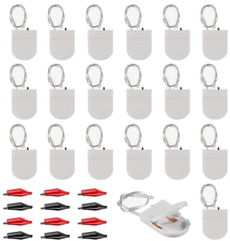 GTIWUNG 20 Pezzi CR2032 Porta Batteria in Plastica, 1 x 3V Portabatterie a Bottone cr 2032 3v con Interruttore ON-off del Cavo, Custodia Batterie 2032, Coin Cell Battery Holder, Bianco
