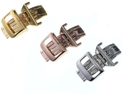 AMAUPCKCA Faltschließe aus Edelstahl for Jaeger-LeCoultre-Uhren, Doppelknopf-Schmetterlingsverschluss, 12/14/16 mm, 18 mm, Uhrenzubehör(Gold,16mm)
