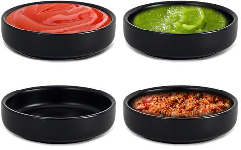 4 Pièces Bols à Sauce 8.7x2.5 cm, Rond bols à Saucebols à Sauce, Mini Bols à Sauce Soja, Bol à Trempette, pour Snacks, Sushis, Ketchup et Fruits (Noir)