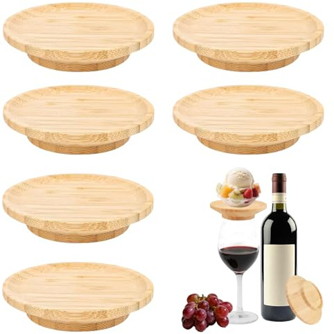 6 Stück Weinglas Topper Holz,Wine Glass Charcuterie Topper,10cm Rund Holz Weinglas Aufsatz Vorspeisentelle,Wine Glass Charcuterie Topper,Wineglas Charcuterie Topper,für Familienessen, Partyzubehör