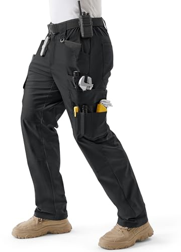 IGOLUMON Mens Work Trousers Cargo Trousers Stretch Fit Combat Cargo Pants Comfortable Workwear Pants with 11 Pockets for Outdoor Work Hiking Walk Black