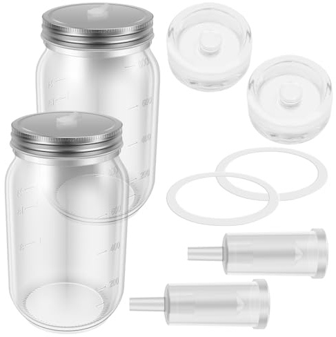 2 Pack Glass Fermentation Jars with Airlocks and Screw Lids,Sauerkraut Fermenting Jar Sourdough Starter Jar for Kombucha Kimchi Kefir Pickle Wide Mouth Mason Jars(Style 1)