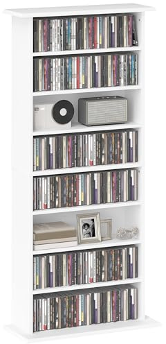 HOMCOM Estantería para CDs y DVDs 8 Compartimentos 58x24x126,3 cm Blanco