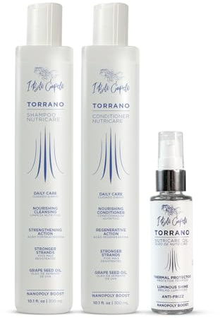 I Belli Capelli Torrano NutriCare Shampoo-, Conditioner- & Haaröl-Set – Stärkt, Nährt & Hydratisiert Trockenes, Geschädigtes oder Coloriertes Haar – Ohne Parabene & Petrolatum, Farbschonend (3er-Pack)