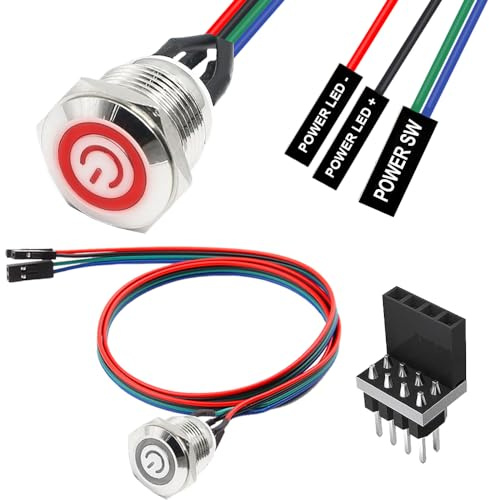 HAAMNING7 16mm Chassis Switch Host Metal Button Cable, Computer Host Switch, PC Case LED Power Button ATX Supply On/Off Extension Cord for DIY Computer Switch, with 1 to 2 splitters (Red)