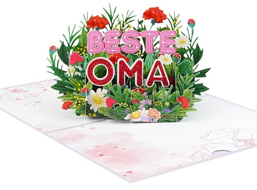 Pop-Up Karte „Beste Oma“ – Hochwertige 3D Grußkarte mit Glitzer Schriftzug & Blumen – Liebevolles Geschenk zum Geburtstag, Muttertag, besondere Karte Oma, Geschenk für Großmutter
