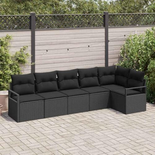 Tonture Garten Sofa Set 6-teilig Schwarz Poly-Rattan, Modular, für 6 Personen, Outdoor Wohnlandschaft mit Kissen, Terrassenmöbel, Balkonmöbel