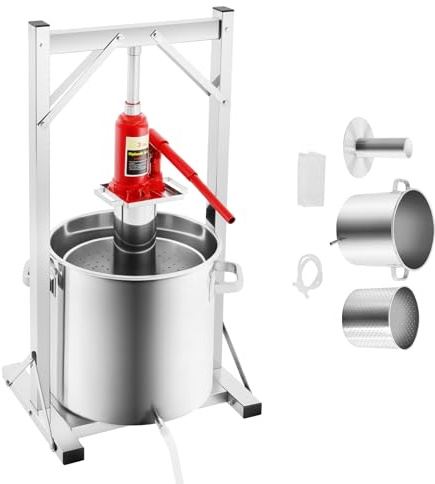 ROGONPDK Fruchtpresse, Weinpresse, Stahl 22L Edelstahlkorb Obstpresse, Beerenpresse Saft, Gemüsepresse, Manuell Obstweinpresse, 3T Multifunktions Hydraulische Entsafter, für Weingüter