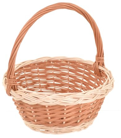 Aqbau Cestino pasquale rotondo con manico in vimini – Cestino pasquale per bambini intrecciato, rotondo, piccolo cestino in vimini per uova, fiori e petali, cestino pasquale naturale, Ø 22 cm, altezza