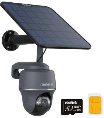 Reolink 4K 4G LTE Überwachungskamera Aussen mit SIM Karte Ohne WLAN, 355°&140° PTZ Solar Kamera Outdoor mit 8MP Farbnachtsicht, 32GB microSD-Karte, Go PT Ultra (Grau) +Solarpanel (Generalüberholt)
