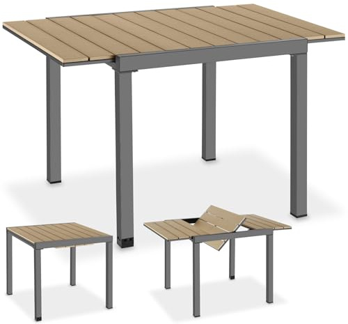 TecTake® Aluminium Gartentisch für 4-6 Personen, 80–120 x 80 x 74 cm, ausziehbar, Garten Tisch Holzoptik, Outdoor wetterfest, Gartenmöbel, Esstisch Terrasse - schwarz/braun