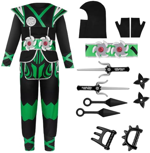 BSBUY Déguisement Ninja pour Enfants, Ensemble de Costumes de Ninja pour Enfants, Garçons Ninja Cosplay Ensemble Confortable & Sécuritaire pour Fête d'halloween, Jeu de Rôle Fête de Noël Carnaval, S