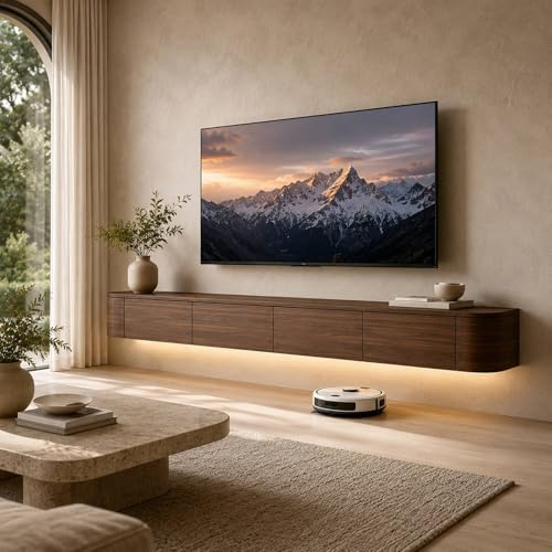 Wandmontierter TV Schrank 240Cm TV Lowboard Hängend Und Schwebend Mit Stauraum Modernes TV Board Für Wohnzimmer Schlafzimmer Esszimmer Und Fernseher Von 43 Bis 95 Zoll(Walnut,220cm)