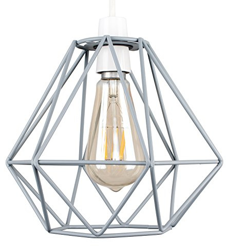 MiniSun | Retro Style Grey Metal Basket Ceiling Light Shade | Pendant Lights, Home Décor & Improvement Essential | Includes 4W LED Bulb [2700K Warm White] | 23.5cm Shade Width
