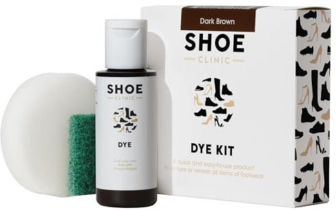Shoe Clinic Kit de teinture pour chaussures - Restaure la couleur des chaussures en cuir, daim, nubuck, tissu, satin et toile | Kit complet de teinture pour chaussures, marron foncé