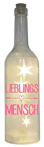 WB wohn trends LED-Flasche mit Motiv, Lieblingsmensch, rosa, 29cm, Flaschen-Licht Glitzer-Flasche Leuchtflasche Lampe mit Text Spruch
