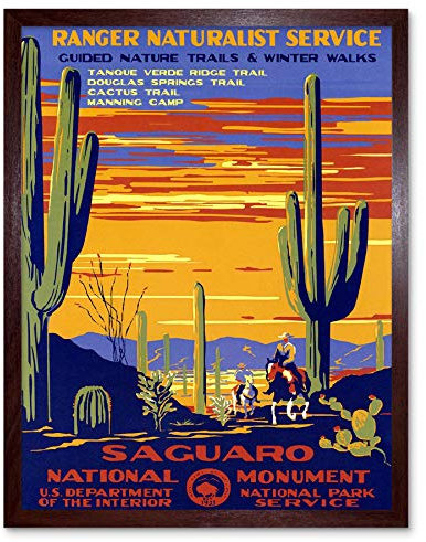 Wee Blue Coo Travel Saguaro Monument Desert Cactus Cowboy USA Art Print Framed Poster Wall Decor Kunstdruck Poster Wand-Dekor-12X16 Zoll