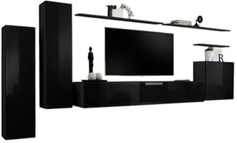 Ensemble Meubles de Salon Switch I – Design Moderne – Noir Brillant – Meuble TV et rangements Suspendus