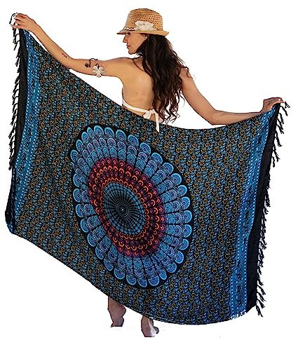 NELUHA Sarong Tuch Damen mit Saronghalter Pareo Wickeltuch Handtuchkleid Wickelrock strandtuch xxl Tuch Männer pareo damen strandtuch damen Mandala blau