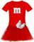 T-Shirt M&M + Tüllrock Karneval Gruppenkostüm Schokolinse 11 Farben Damen XS-3XL Fasching Verkleidung M's Fans Tanzgruppe, Gr.:XL, Farbauswahl:rot - Logo Weiss (+Handschuhe Weiss/Tütü rot)