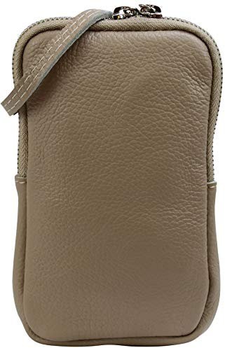 SH Leder Damen Echtleder Handytasche Umhängetasche Geldbörse Multifunktion Beutel Mini Bote Abnehmbar Verstellbar Schultergurt Handy bis 6,8 Zoll 11x18cm Jana G269 (Taupe)