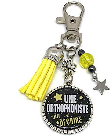 Cadeau Orthophoniste, Porte clés Orthophoniste qui déchire, pompon perles hématites
